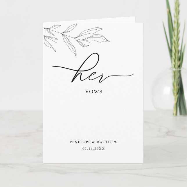 Line Art Foliage Leaf Her Vows Card (Front)