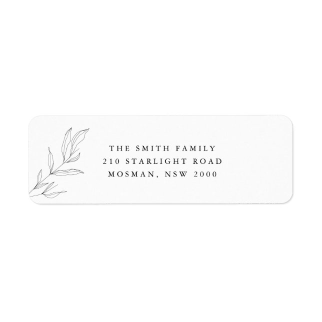 Line Art Foliage Leaf Return Address Label (Front)
