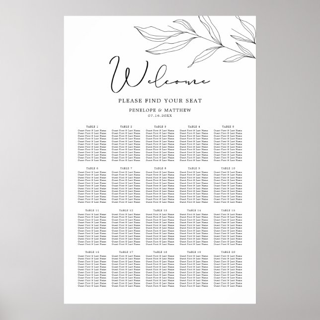 Line Art Foliage Leaf Seating Chart (Front)
