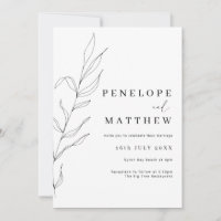 Line Art Foliage Leaf Wedding Invitation