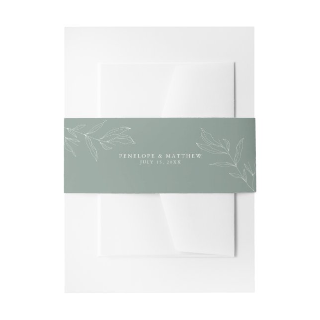 Line Art Foliage Sage Invitation Belly Band (Front Example)