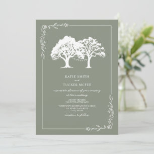 Line Art Forest String Lights Sage Green Wedding  Invitation