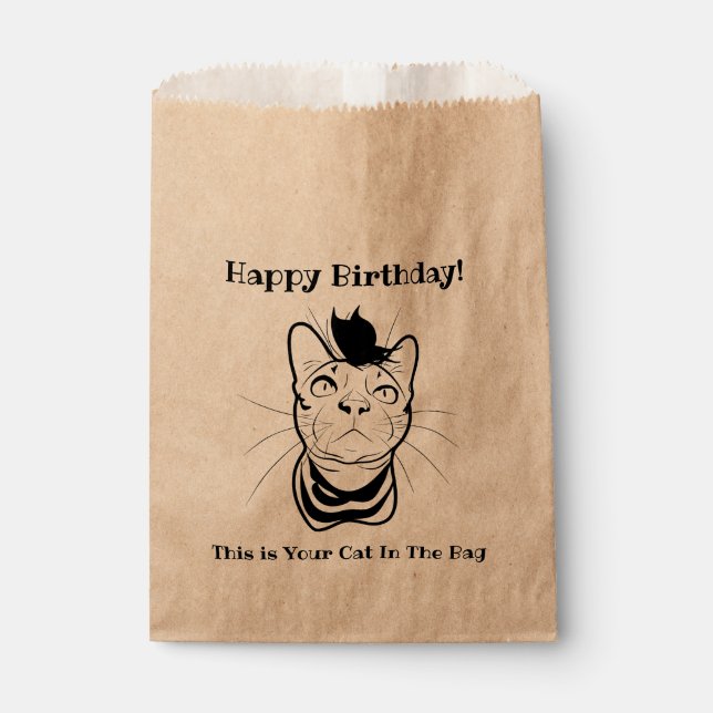 LIne Art Funny Cat In The Bag Personalised  (Front)