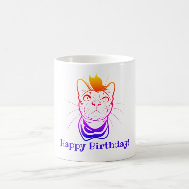 LIne Art Funny Cat Personalised  Coffee Mug (Center)