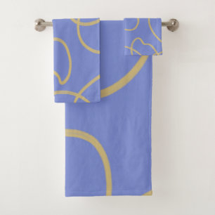 Line Art: Gold on Blue Bath Towel Set