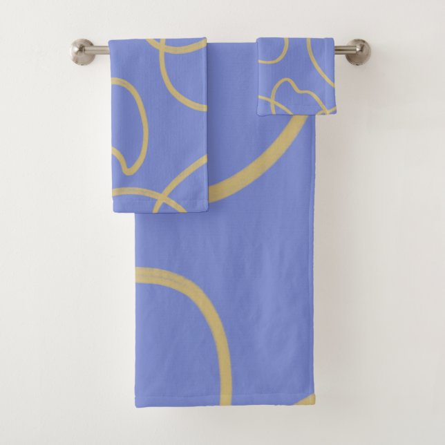 Line Art: Gold on Blue  Bath Towel Set (Insitu)