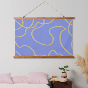 Line Art: Gold on Blue  Hanging Tapestry