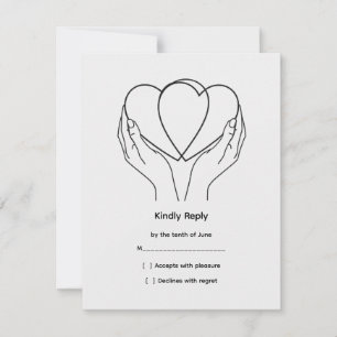 Line Art Hearts & Hands Wedding RSVP Card