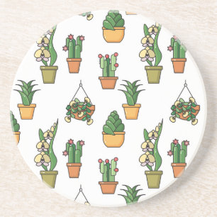 Line Art Houseplants: Vintage Seamless Coaster