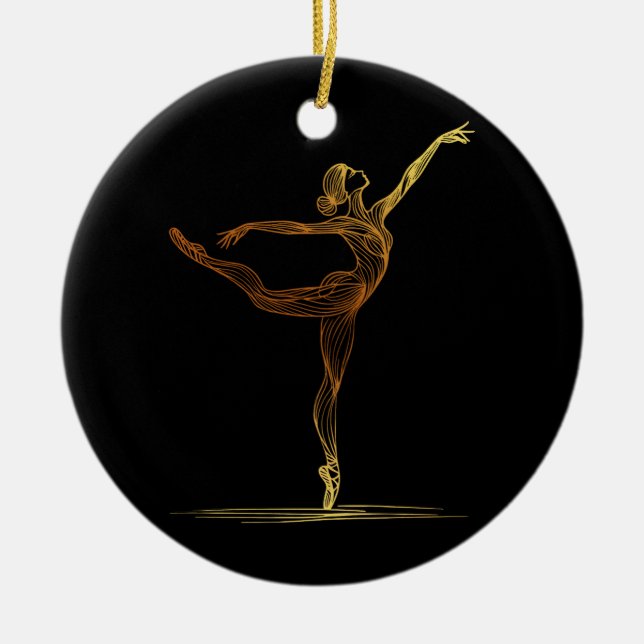 Line Art illustration of a Ballet female Dancer Ceramic Tree Decoration (Front)