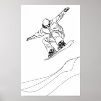 line art illustration of a snowboarder