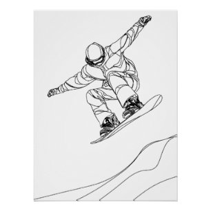 line art illustration of a snowboarder poster