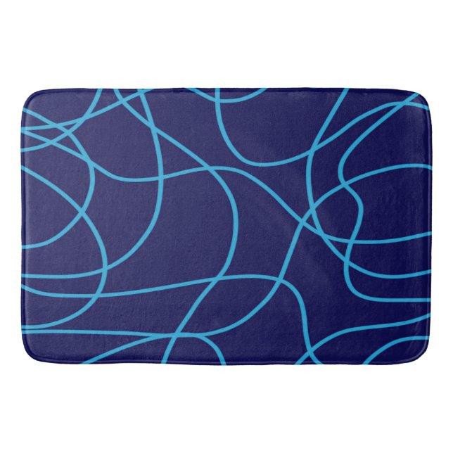 Line Art in Contrasting Blues Bath Mat (Front)