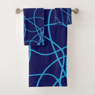 Line Art in Contrasting Blues Bath Towel Set