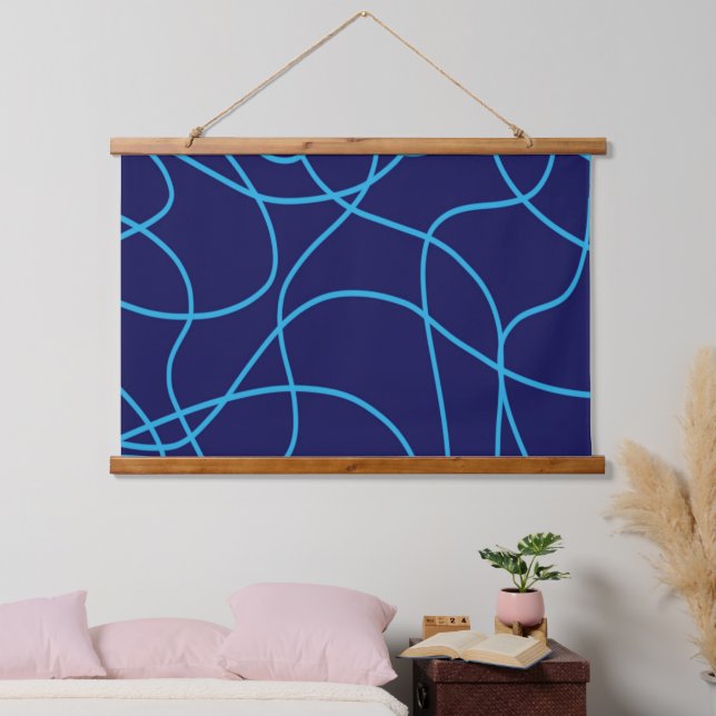 Line Art in Contrasting Blues Hanging Tapestry (Bedroom)