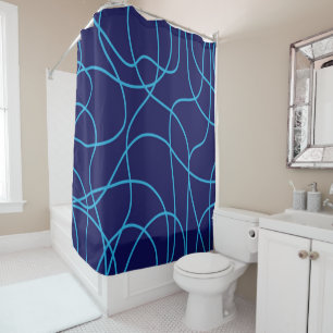 Line Art in Contrasting Blues Shower Curtain