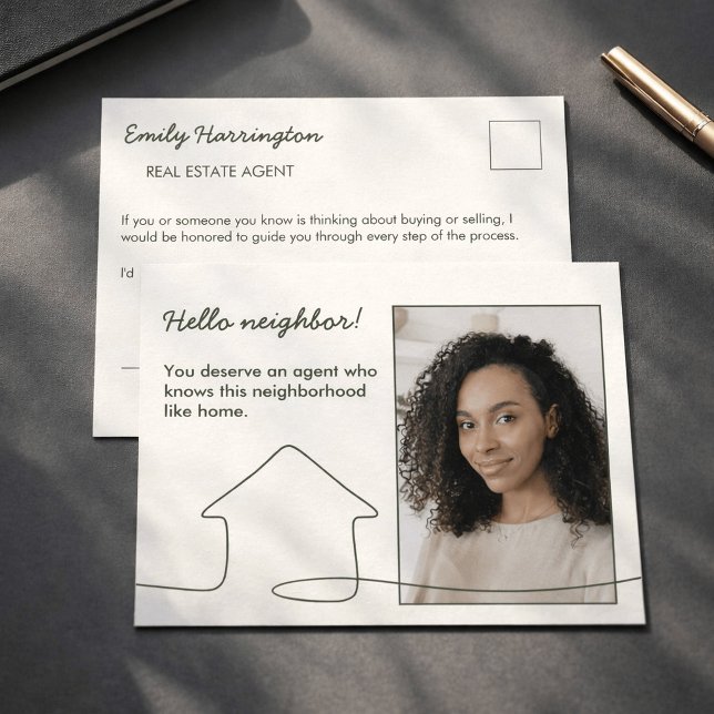 Line Art Introduction Green Real Estate Agent Postcard (Creator Uploaded)