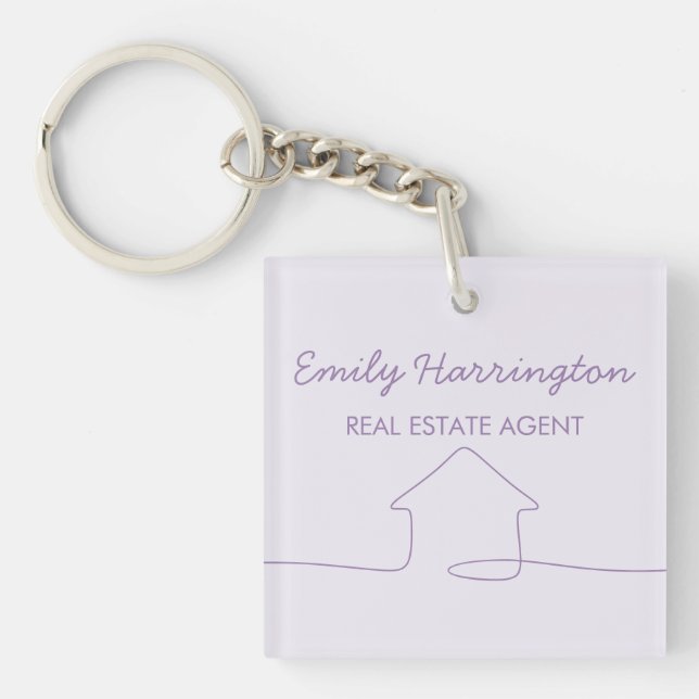 Line Art Mauve Real Estate Agent Key Ring (Front)