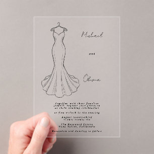 Line Art Minimalist Wedding Dress Acrylic Invitations