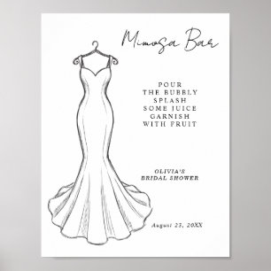 Line Art Minimalist Wedding Dress Mimosa Bar Sign