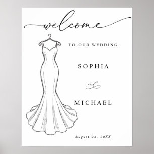 Line Art Minimalist Wedding Dress Welcome Poster