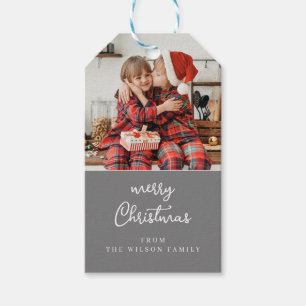 Line art mistletoe grey & white Christmas crest Gift Tags