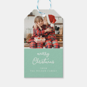 Line art mistletoe mint & white Christmas crest Gift Tags