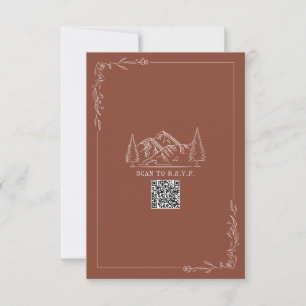 Line Art Mountains Terracotta QR Code Wedding RSVP Card