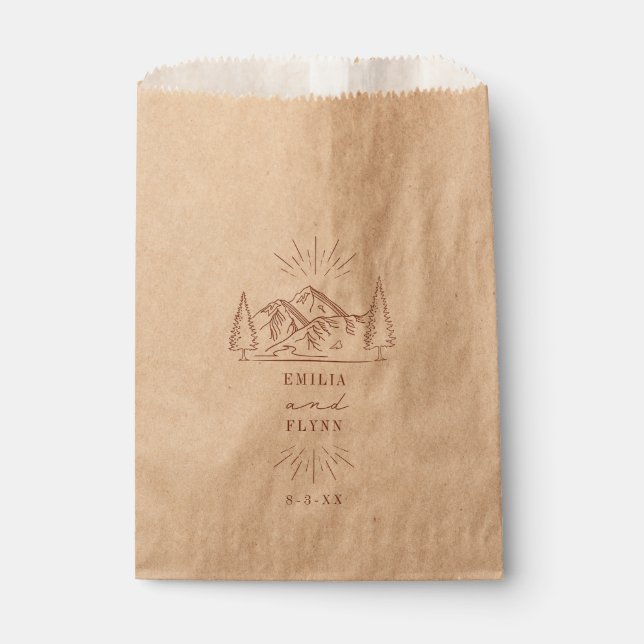 Line Art Mountains Terracotta Wedding Favour Bags (Front)