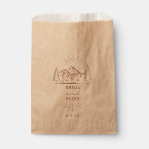 Line Art Mountains Terracotta Wedding Favour Bags