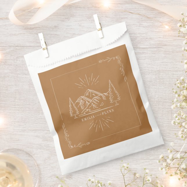 Line Art Mountains Wedding Goldenrod Wedding Favour Bags (Clipped)