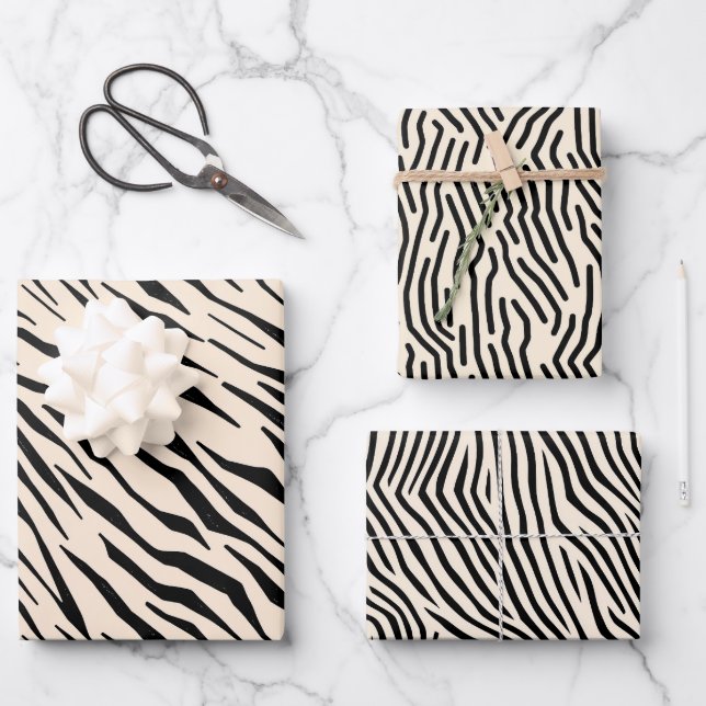 Line Art Nature-Inspired geometric Black and beige Wrapping Paper Sheet (Front)