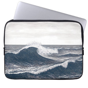 Line Art Ocean Wave Monochrome Surge Laptop Sleeve