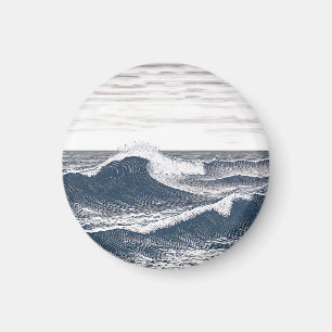 Line Art Ocean Wave Monochrome Surge Magnet