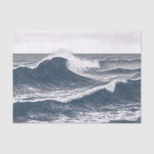 Line Art Ocean Wave Monochrome Surge Tissue Paper