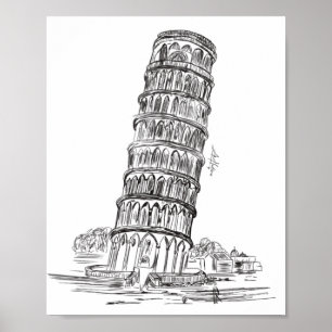  Line art of Pisa Tower Poster