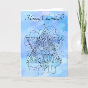 Line Art on Blue for Chanukah / Hanukkah Holiday Card
