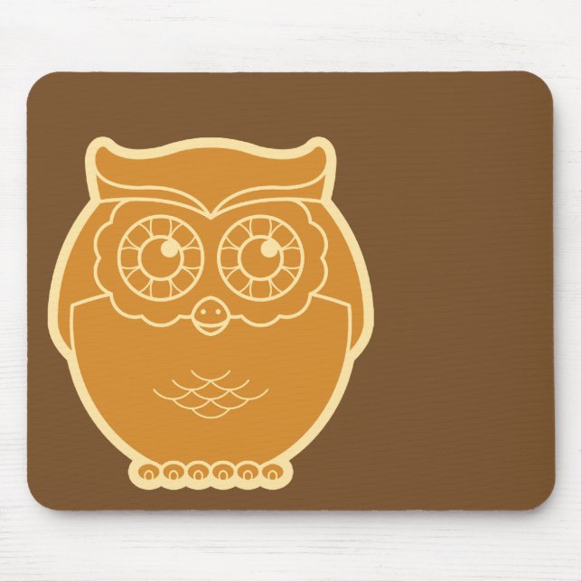 Line Art Owl Mousepad (brown background) (Front)