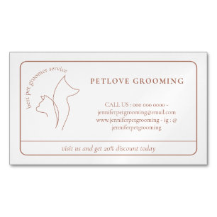 Line Art Pet Minimal Framed Line Cat Dog Magnetic Business Card