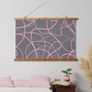 Line Art: Pink on Gray Hanging Tapestry