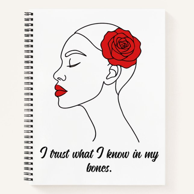 Line Art Portrait of Woman with Red Rose Notebook (Front)