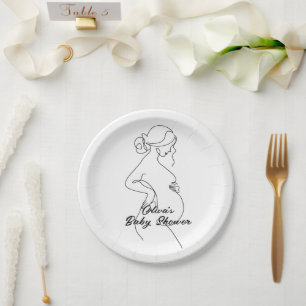 Line Art Pregnancy Silhouette Baby Shower  Paper Plate