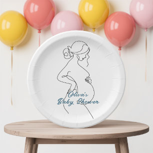 Line Art Pregnancy Silhouette Baby Shower  Paper Plate