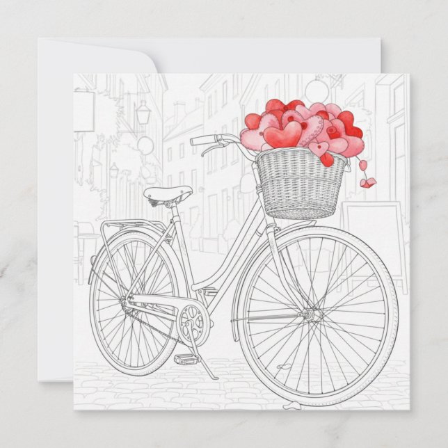 Line Art Red Bicycle on Cobblestone Street Drawing Holiday Card (Front)