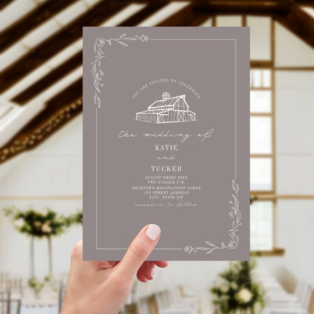 Line Art Rustic Barn Amethyst Wedding  Invitation (Creator Uploaded)