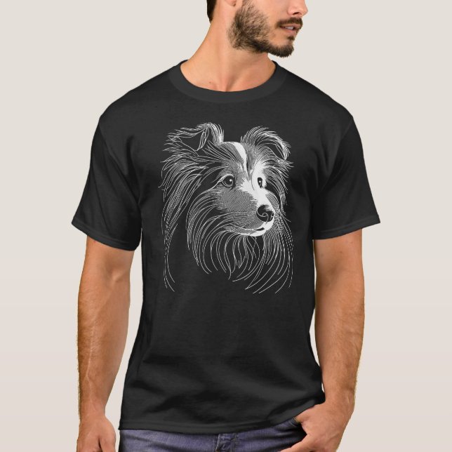 Line Art Shetland Sheepdog Dog Sheltie T-Shirt (Front)