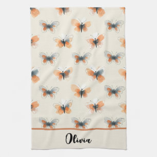 Line Art Stylish Butterflies Tea Towel