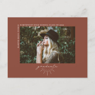 Line Art Terracotta Graduate Photo Announcement Postcard