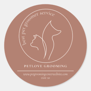 Line Art Terracotta Veterinary Pet Cute Dog Cat Classic Round Sticker