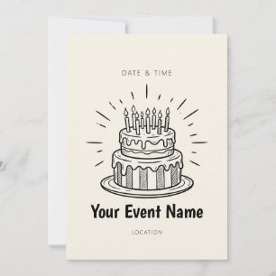 Line Art Tiered Birthday Cake Invitation